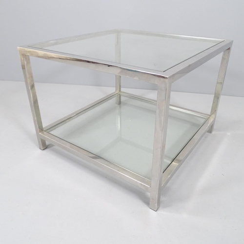 2215 - A contemporary design square two-tier glass coffee table on chrome frame. 60x45cm