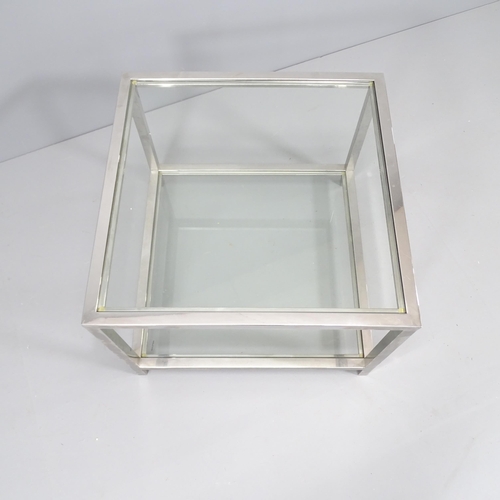 2215 - A contemporary design square two-tier glass coffee table on chrome frame. 60x45cm