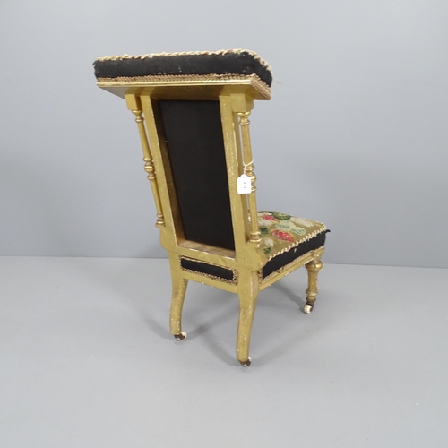 2218 - A 19th century giltwood French prayer chair with tapestry upholstery, height 90cm