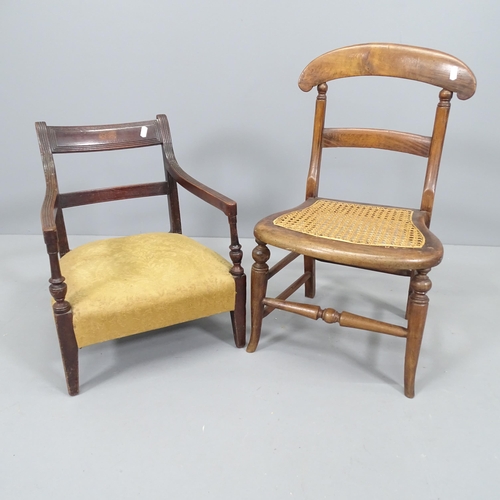 2222 - A child's mahogany cane seated chair, height 60cm, and another child's chair. (2)