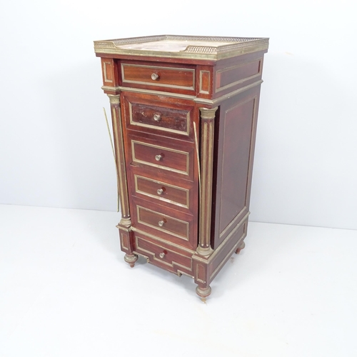 2236 - An antique continental mahogany pot cupboard, with marble top and brass gallery and mounts. 43x90x40... 