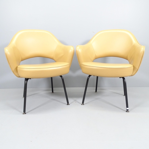 2237 - Eero Saarinen, a pair of Knoll Executive armchairs in tan leather with impressed Knoll Studio and Sa... 