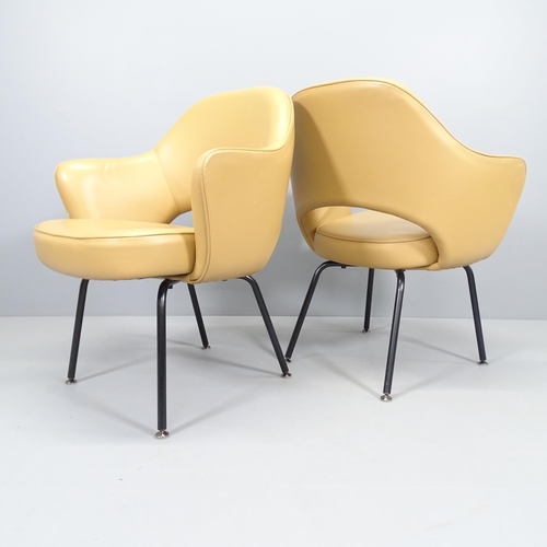 2237 - Eero Saarinen, a pair of Knoll Executive armchairs in tan leather with impressed Knoll Studio and Sa... 