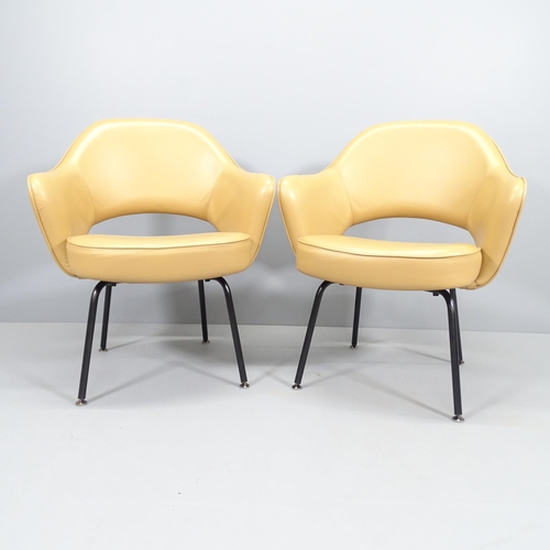 2238 - Eero Saarinen, a pair of Knoll Executive armchairs in tan leather with impressed Knoll Studio and Sa... 