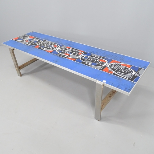 2244 - De Nisco - a mid-century ceramic and chrome rectangular coffee table, circa 1970s, with abstract des... 