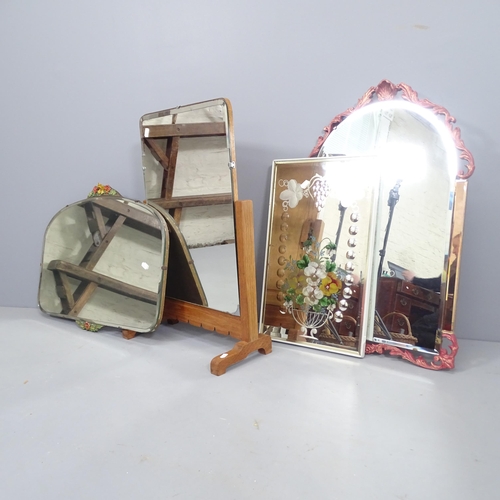 2261 - Four various mirrors including an Art Deco wall mirror with floral decoration, 66x48cm, a venetian s... 