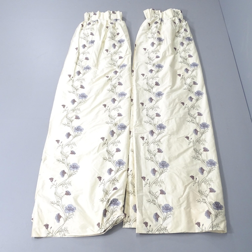 2321 - A pair of lined silk curtains with embroidered floral decoration. Dimensions (each curtain) - drop 2... 