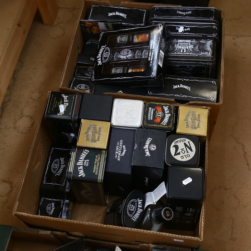 498 - 3 boxfuls of Jack Daniels Whisky memorabilia, including tins, boxes miniature Whiskies etc