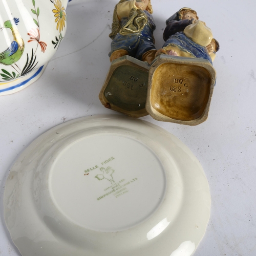 529 - A group of French ceramics, including tea and coffee pots, Luneville cockerel plates etc