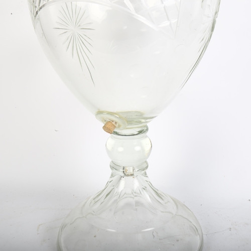 538 - A large cut-glass water urn and cover, H76cm