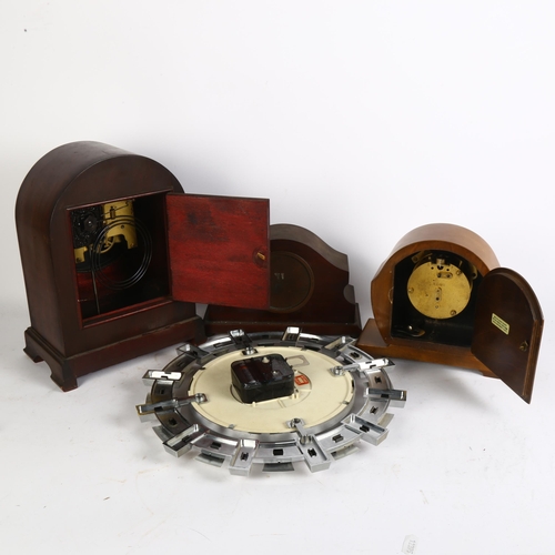 565 - A group of 4 clocks, including a dome-top mantel clock with 2-train movement, 29cm, 2 other mantel c... 