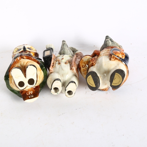 651 - 3 Cinque Port Pottery animals - badger, owl and hedgehog, 14cm