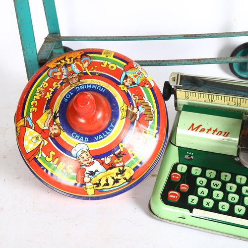 771 - A Vintage child's toy clothes mangle, H50cm, a boxed Mettoy Supertype tin typewriter, in original bo... 