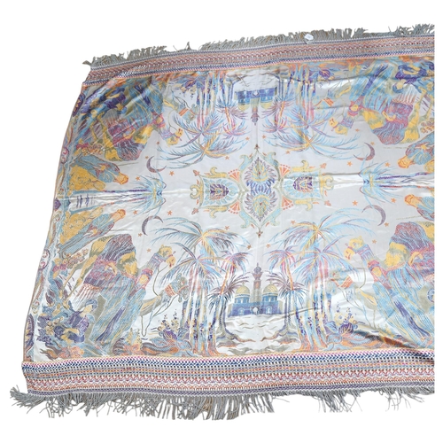 792 - A machine-made colourful throw depicting camels and figures, 200 x 174cm