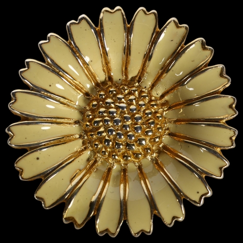 1000 - A Danish silver-gilt and yellow enamel daisy pattern pendant brooch, diameter 30.7mm