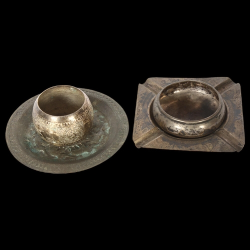 1012 - A group of white metal items, to include ashtray, napkin ring, small circular dish etc