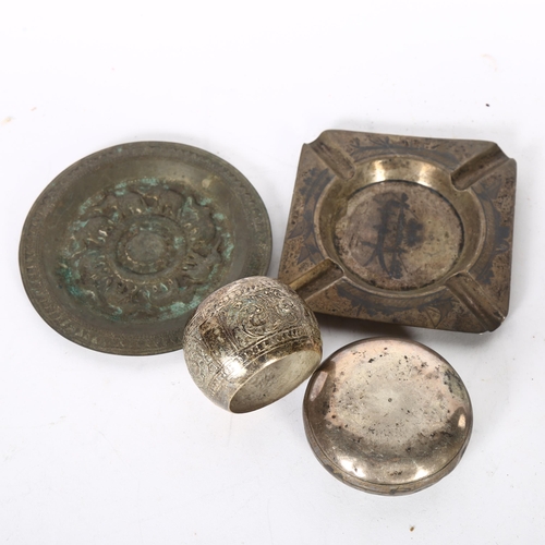 1012 - A group of white metal items, to include ashtray, napkin ring, small circular dish etc