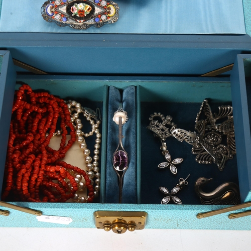 1021 - A collection of silver costume jewellery, including stone set brooches, coral necklace, micro-mosaic... 