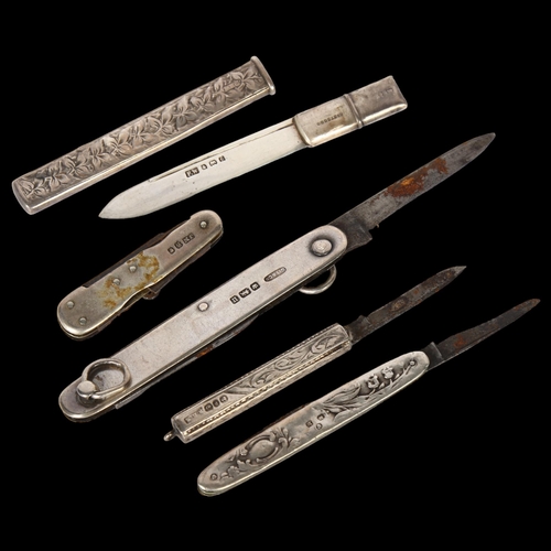 1026 - A group of 5 silver pocket knives