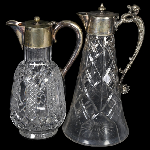 906 - A cut-glass Claret jug, with silver plated mounts and seahorse design handle, H26cm, and a moulded g... 