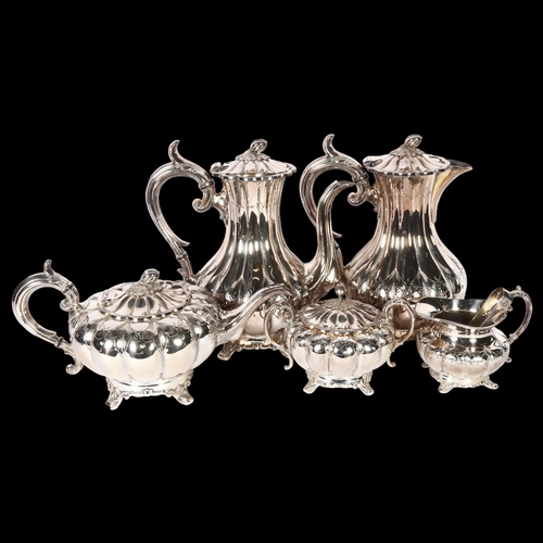 916 - JAMES DIXON & SONS - an ornate 5-piece silver plated tea and coffee set, stamped underneath E902/1, ... 