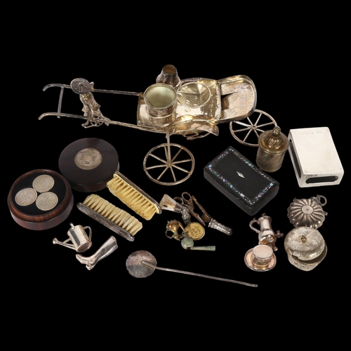 917 - A group of silver and plated items, including a silver matchbox cover, a hardwood and silver-mounted... 