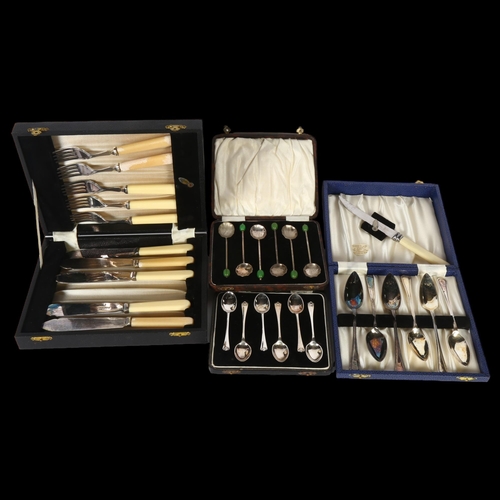 923 - 4 various cased sets of cutlery, including a part fish service