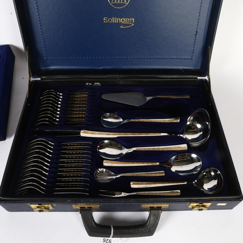 926 - A Jager Solingen 24ct gold plated and stainless steel canteen of cutlery for 12 people, in fitted ca... 