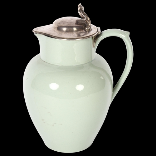 927 - A ceramic water flagon with Victorian silver lid, hallmarks for John Edward Terry, height to lid 20c... 