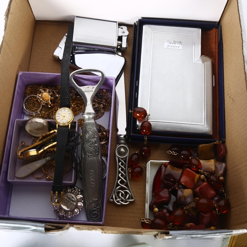 934 - A box of various costume jewellery etc, wristwatches, compacts etc