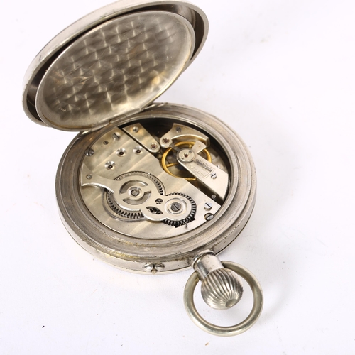 958 - S D NEIL LTD BELFAST - a chrome-cased Goliath pocket watch, with seconds hand, white enamelled dial ... 