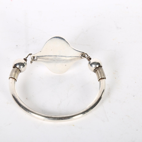 972 - A Scandinavian stone torque bangle, unmarked silver settings, panel length 31.9mm