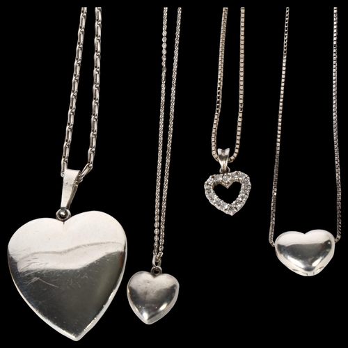 976 - 4 various silver and stone set heart design pendants and chains