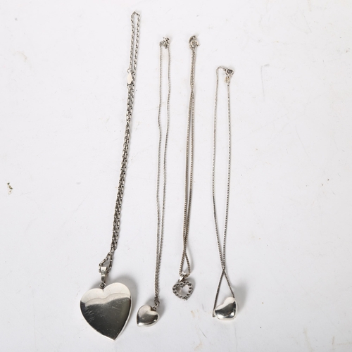 976 - 4 various silver and stone set heart design pendants and chains