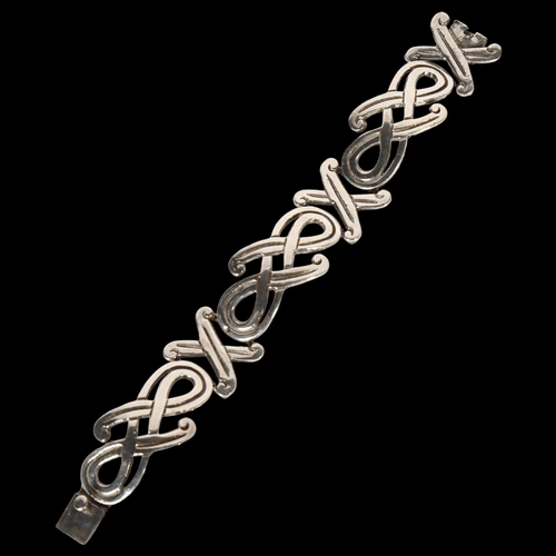 978 - PLATERIA GIL - Mexican abstract design sterling silver panel bracelet, marked Guad Mexico, L18cm