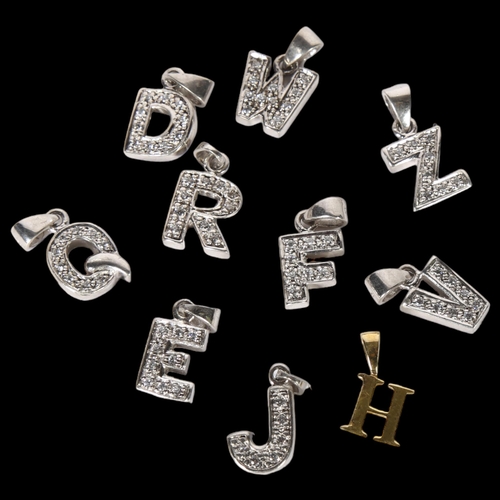 981 - AAGAARD - 10 various Danish sterling silver and cubic zirconia set initial pendants, W19.2mm