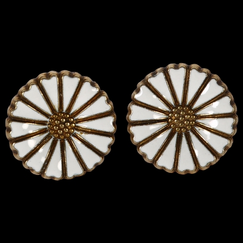 982 - NATIONAL MUSEET - a pair of Danish silver-gilt and white enamel daisy pattern earrings