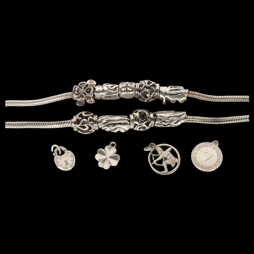 992 - 2 sterling silver charm bracelets, including 4 loose charms