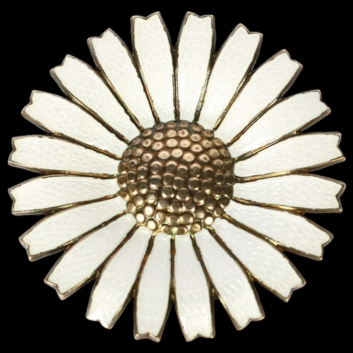 993 - ANTON MICHELSEN - a large sterling silver and white enamel daisy pattern brooch, diameter 42.5mm