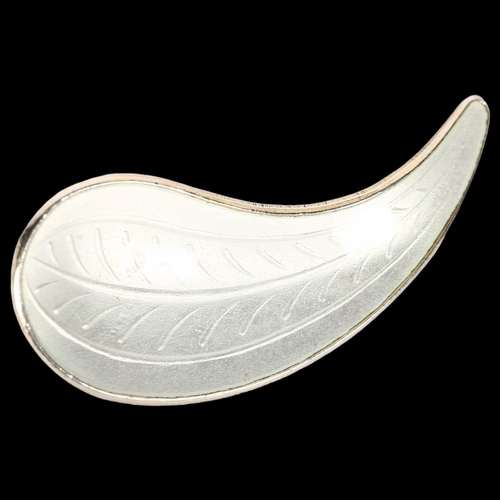 998 - EDELMETAL, NORWAY - a Norwegian silver-gilt and white enamel leaf design brooch, L45.5mm