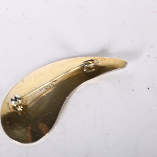 998 - EDELMETAL, NORWAY - a Norwegian silver-gilt and white enamel leaf design brooch, L45.5mm