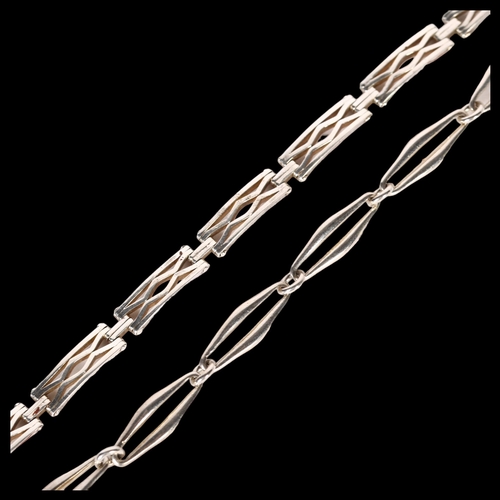 999 - 2 sterling silver openwork panel bracelets, L18cm