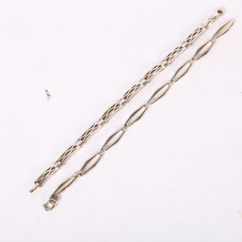 999 - 2 sterling silver openwork panel bracelets, L18cm