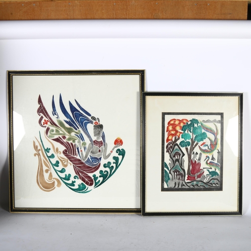 2843 - 4 woodblock prints, and a coloured owl print (5)