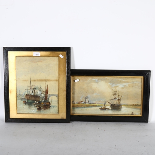 2845 - 2 Continental watercolours, boats sailing up the river, both indistinctly signed bottom right