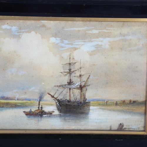 2845 - 2 Continental watercolours, boats sailing up the river, both indistinctly signed bottom right