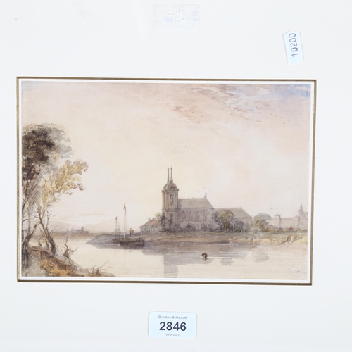 2846 - Alfred Gomersal Vickers (1810 - 1837), a church in Russia or Poland, watercolour, 16cm x 23cm, frame... 