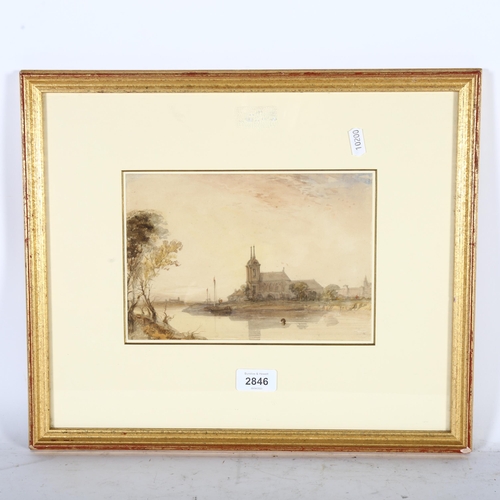 2846 - Alfred Gomersal Vickers (1810 - 1837), a church in Russia or Poland, watercolour, 16cm x 23cm, frame... 