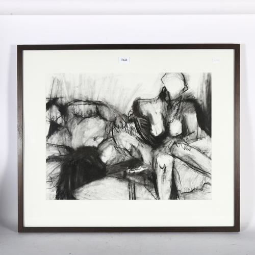 2848 - M E Wilson, crayon drawing, nude figures, 71cm x 84cm overall, framed