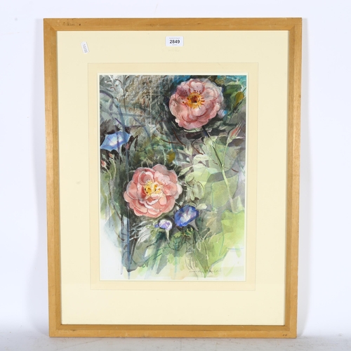 2849 - Audrey Macleod (born 1936), roses and convolvulus, watercolours, signed, 45cm x 32cm, framed